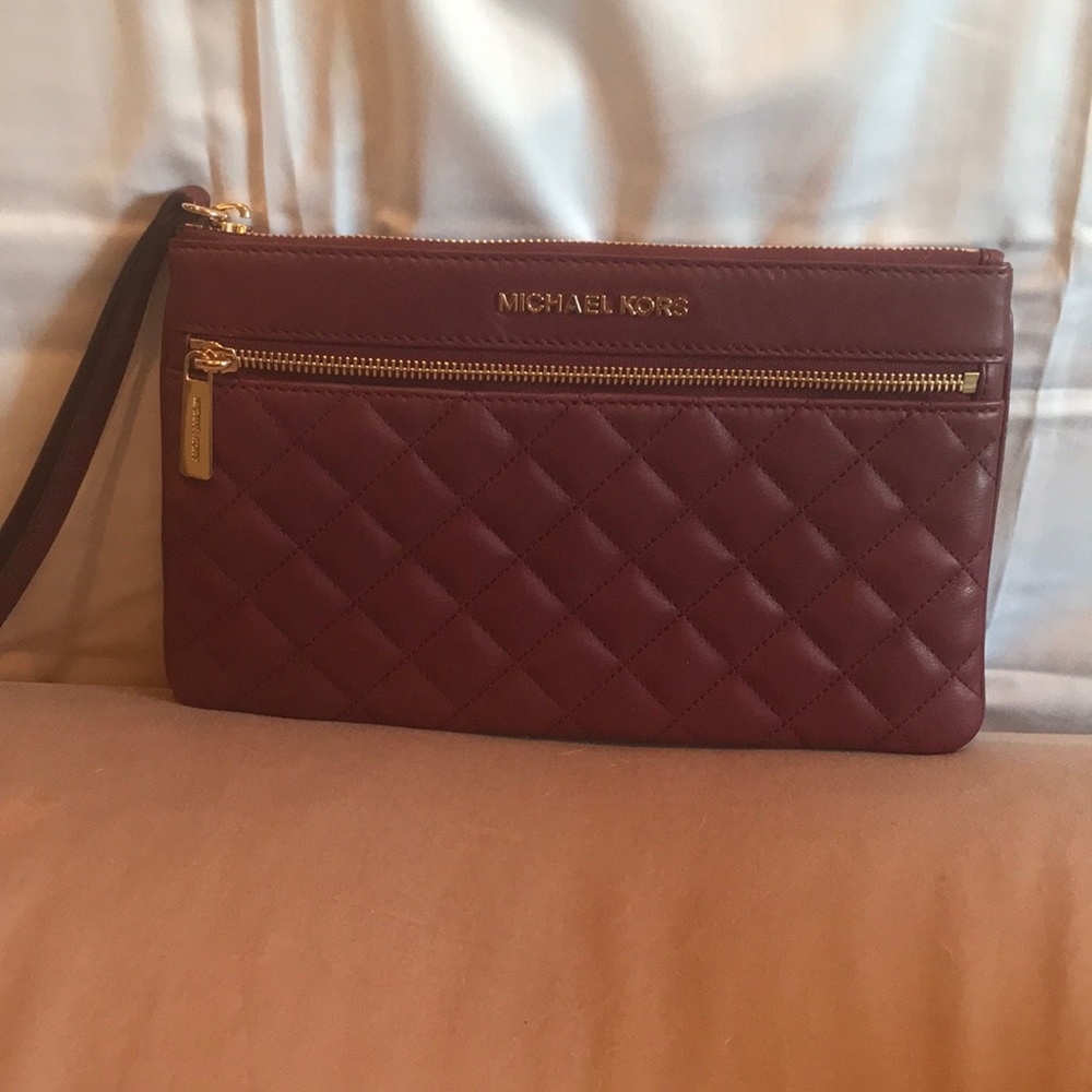 Michael Kors burgundy quilted leather clutch